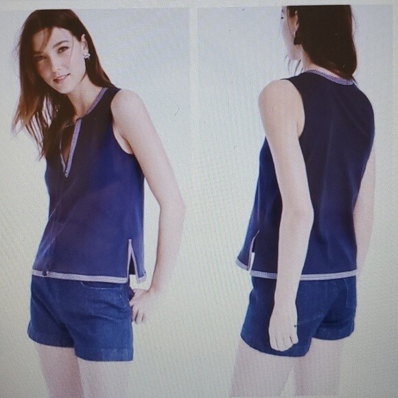 J. CREW BLUE EMBROIDERED TRIM TASSEL SLEEVELESS TOP LARGE - Picture 2 of 12